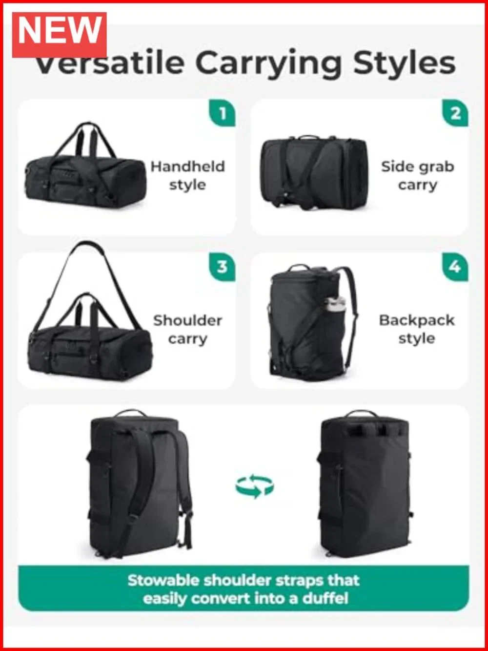 40L Travel Duffle Bag with Shoe Compartment, Wet Pocket, Water-Resistant